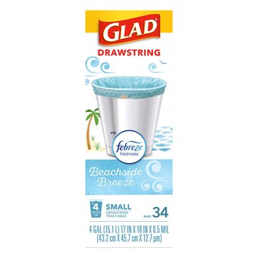 Glad Odor Shield Drawstring Trash Bags, 4-Gallon ,Beachside Breeze