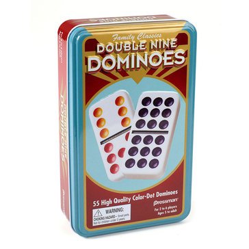 Pressman Double Nine Dominoes in a Tin Game