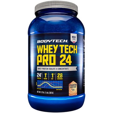 BodyTech Whey Tech Pro 24 Rich Whey Protein Isolate & Concentrate Powder, 27-servings
