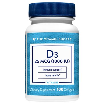The Vitamin Shoppe, Vitamin D3 1000 IU Softgels, 100 count