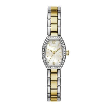 Caravelle Women's Two-Tone Stainless Steel Crytal Accent Mother of Pearl Tonneau Gold Watch