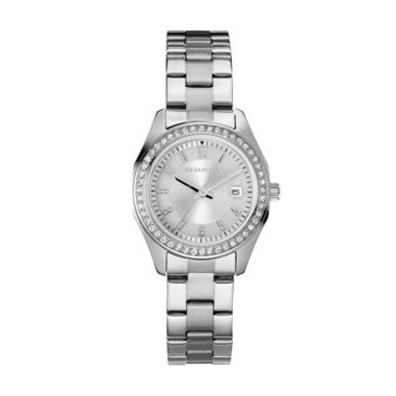 Caravelle Women's Stainless Steel Bracelet Crystal Bezel Date Marker Silver Watch