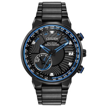 Citizen Men's Eco Drive Satellite Wave World Time GPS Stainless Steel Black Bracelet Watch, 44mm