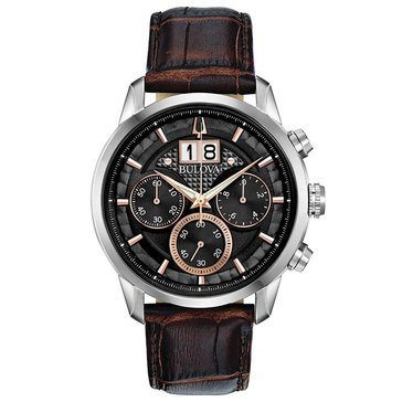 Bulova Men's Sutton Classic Brown Leather Strap Watch 