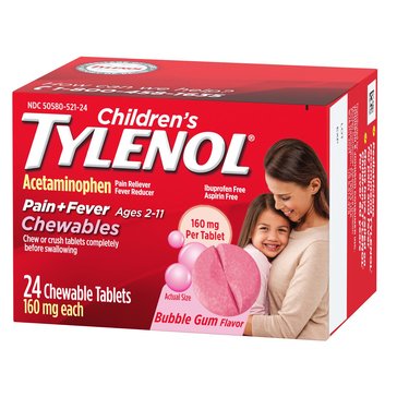 Children's Tylenol Pain & Fever Ages 2 - 11 yrs Bubblegum Chewables Bubblegum, 24-Count