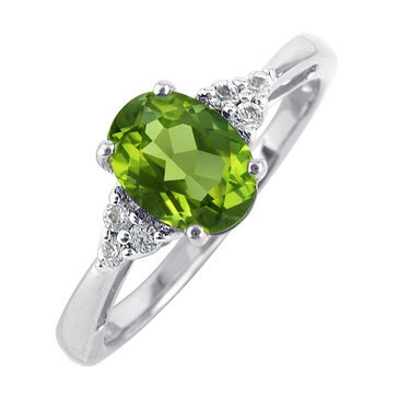 Peridot and White Topaz Sterling Silver Ring