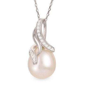 Sterling Silver Freshwater Pearl and White Topaz Pendant