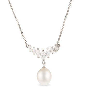 Imperial Freshwater Cultured Pearl and White Topaz Center Station Necklace, Sterling Silver
