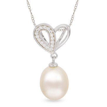 Imperial Freshwater Cultured Pearl and White Topaz Heart Sterling Silver Pendant