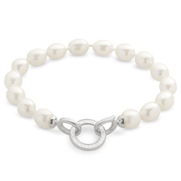 Imperial Freshwater Cultured Pearl Bracelet With Sterling Silver Diamond Accent Circle Clasp