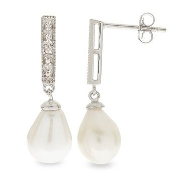Imperial Freshwater Cultured Pearl and Diamond Sterling Silver Drop Earrings
