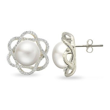 Imperial Freshwater Cultured Pearl and Diamond Accent Earrings, Sterling Silver