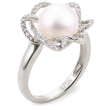 Imperial Freshwater Cultured Pearl and Diamond Sterling Silver Ring