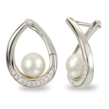 Imperial Freshwater Cultured Pearl and Diamond Accent Sterling Silver Hoop Earring