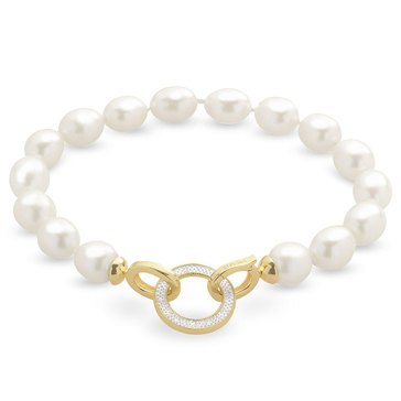 Imperial Cultured Pearl Bracelet With Diamond Accent Circle Clasp, Sterling, 14K
