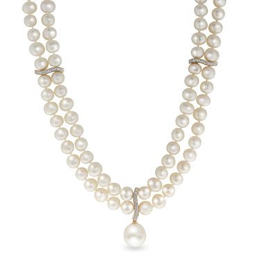 Imperial 14K Freshwater Cultured Pearl Necklace White Topaz Accent Sterling Silver Necklace