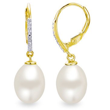 Imperial Freshwater Cultured Pearl and White Topaz Lever Back Earrings 