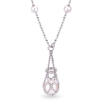 Imperial Freshwater Cultured Pearl Sterling Silver Lace Drop Necklace