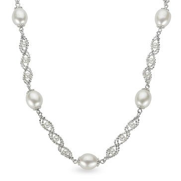 Imperial Imperial Lace Diamond Cut Bead Chain with Freshwater Cultured Pearl Necklace, Sterling Silver