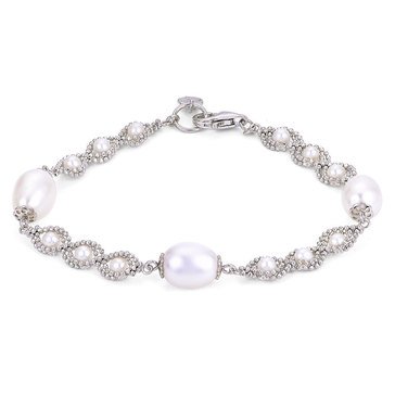 Imperial Imperial Lace Diamond Cut Bead Chain with Freshwater Cultured Pearl Sterling Silver Bracelet