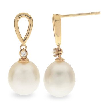 Imperial Freshwater Cultured Pearl and Diamond Drop Earrings, 10K