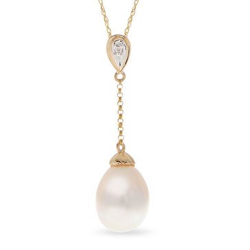 Imperial 10K Yellow Gold Freshwater Cultured Pearl and Diamond Accent Pendant