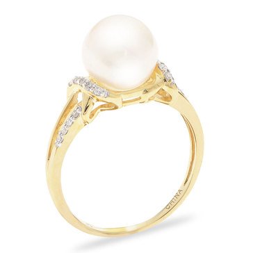 Imperial Freshwater Cultured Pearl and Diamond Ring, 14K