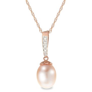 Imperial Rose Gold Freshwater Cultured Pearl and Diamond Pendant, 14K