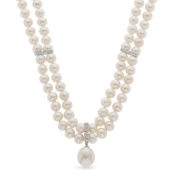 Imperial Freshwater Cultured Pearl and Diamond Drop Necklace With Enhancer, 14K