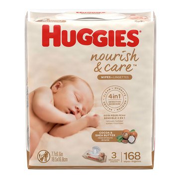 Huggies Nourish & Care Scented Sensitive Skincare 56-Count Baby Wipes, (3 Flip-Top Packs)