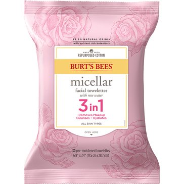 Burt's Bees Micellar Makeup Removing Towelettes w/Rose Water 30ct