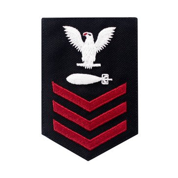 Women's E4-E6 (TM1) Rating Badge in STANDARD Red on Blue SERGE WOOL for Torpedoman