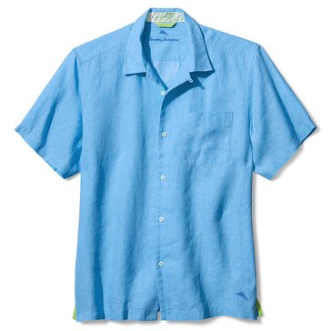 Tommy Bahama Men's Short Sleeve Sportshirt Sea Glass Linen Solid 