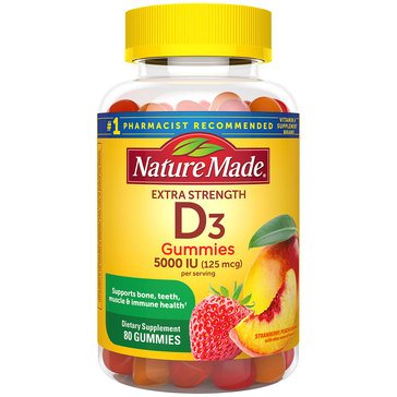 Nature Made Extra Strength 5000IU Vitamin D3 Gummies, 80-count