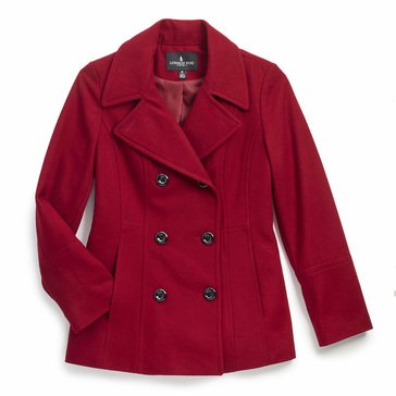 London Fog Women's Wool Double Breasted Pea Coat with Scarf