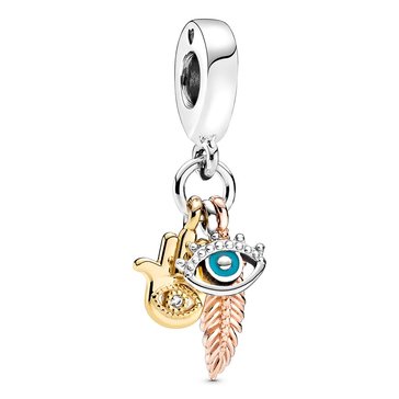 Pandora SS Hamsa All-seeing Eye & Feather Spirituality Turquoise Enamel and Cubic Zirconia Dangle Charm