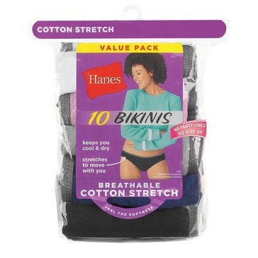 Hanes Women's Breathable Cotton Stretch Bikini, 10-Pack