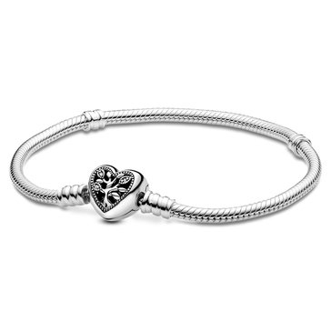 Pandora Moments Family Tree Heart Clasp Snake Chain Bracelet