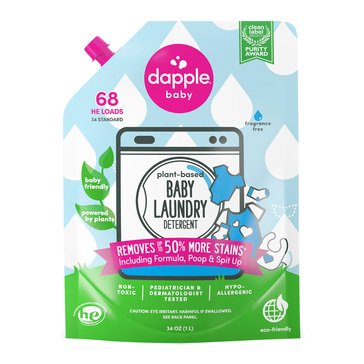 Dapple Baby 3X Laundry Fragrance Free Detergent Refill, 34oz