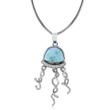 Bijoux Du Soleil Larimar Jellyfish Pendant, Sterling Silver