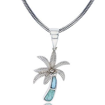 Bijoux Du Soleil Larimar Textured Palm Tree Sterling Silver Pendant