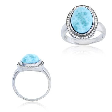 Bijoux Du Soleil  CZ Larimar Oval Ring, Sterling Silver