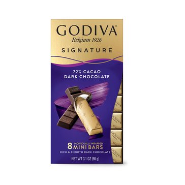 Godiva Signature Mini 72% Cacao Dark Chocolate Bar, 8-Piece