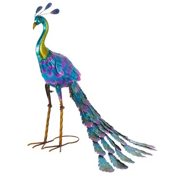 Alpine Metal Standing Peacock Dcor
