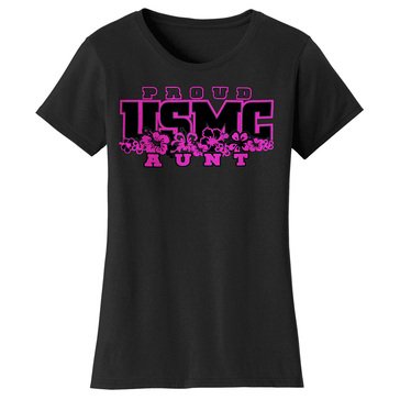 Frontline Military Apparel Women's USMC Proud Aunt Hibiscus Tee