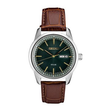 Seiko Solar Men's Essentials Day Date Leather Strap Watch