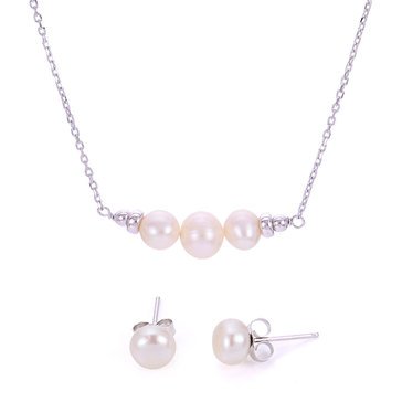 Sterling Silver Freshwater Cultured Pearl Pendant and Earring Set