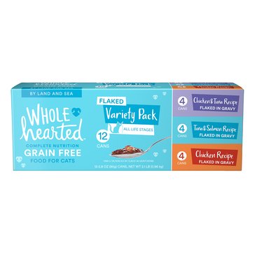 Whole Hearted Grain Free By Land and Sea Flaked Wet Cat Food Variety Pack for All Life Stages
