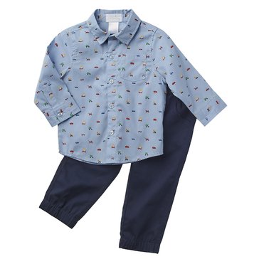 Wanderling Baby Boys' Woven Shirt &Twill Joggers Set