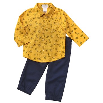 Wanderling Baby Boys' Woven Shirt &Twill Joggers Set